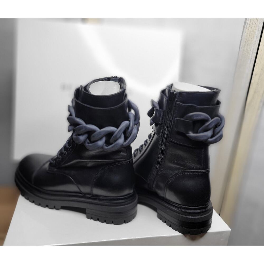 BEAUTIISOLES Italian Leather Zip Up Combat Boots Size 5 Chunky Round Toe New